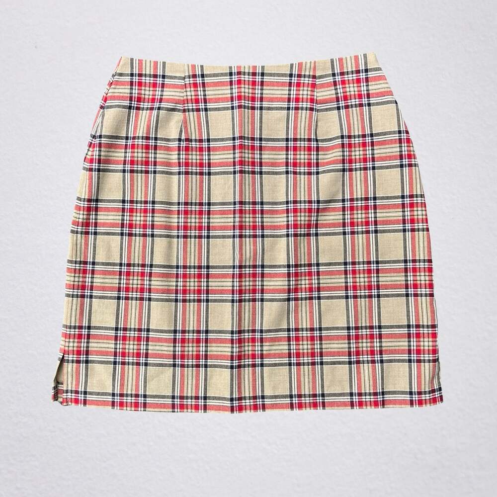 Tan and red plaid mini skirt Fashion Bug vintage Y2K, preppy light academia
